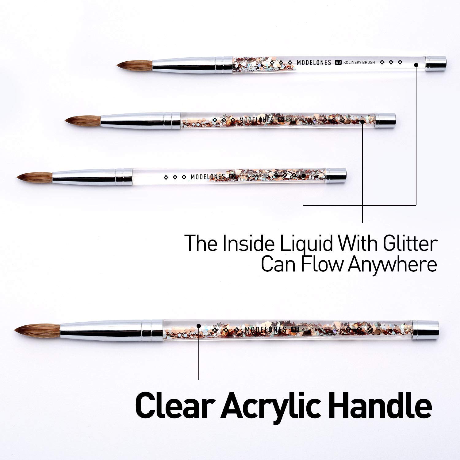 Modelones Acrylic Nail Brush for Acrylic Powder Manicure Pedicure 1pcs Kolinsky Sable Acrylic Nails Round Nail Art Brush With Liquid Glitter Handle #Size 8: Beauty