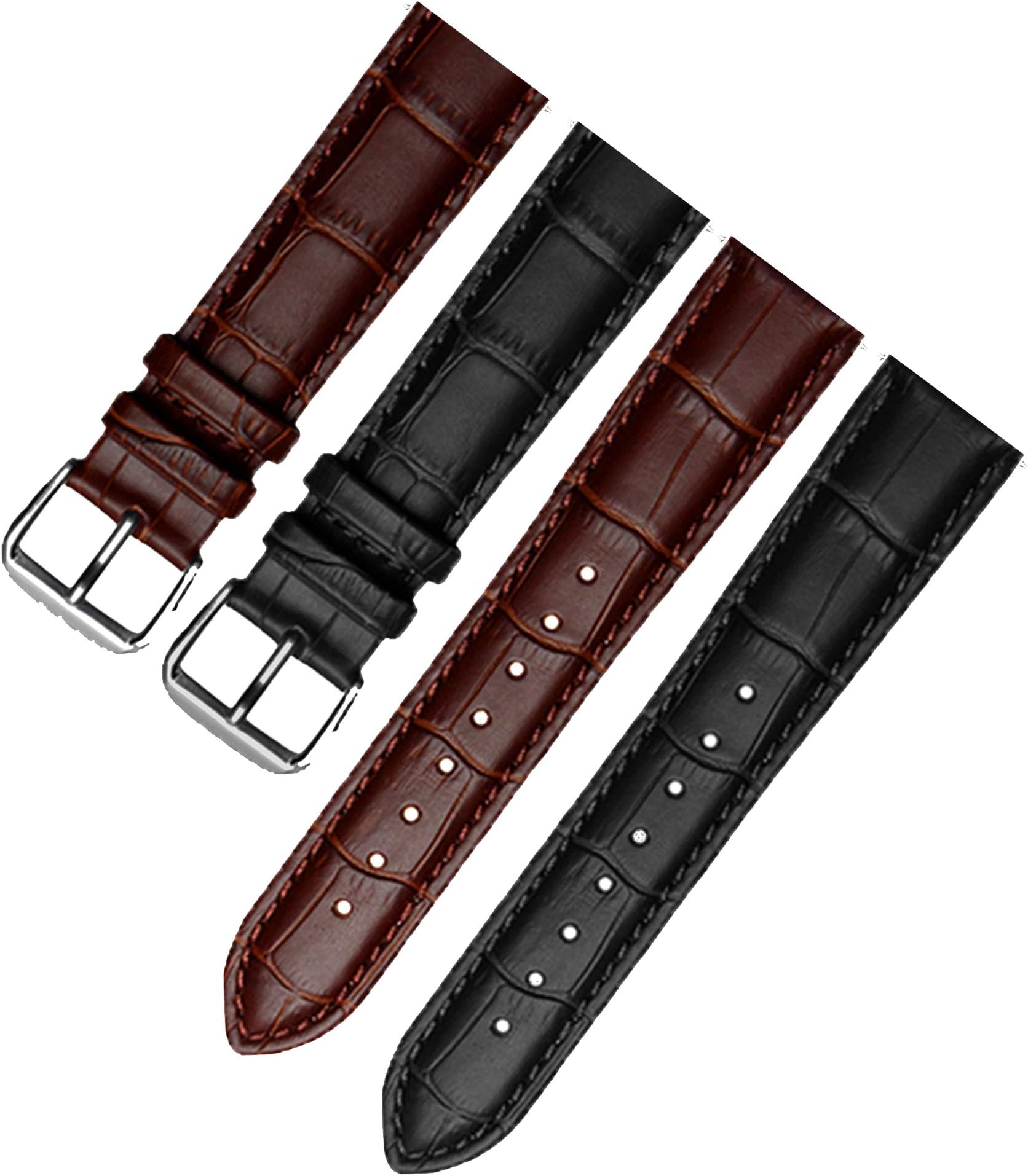 (Twin Pack) Quick Release Genuine Leather Watch Straps Black/Brown