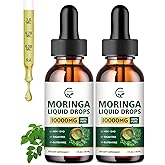 (2 Pack) Organic Moringa Liquid Drops, Moringa Supplement with Turmeric, Black Pepper, Grape Seed Extract, Pure Moringa Oleifera Leaf Extract for Skin, Gut, Immune Support, More Potency Than Powder