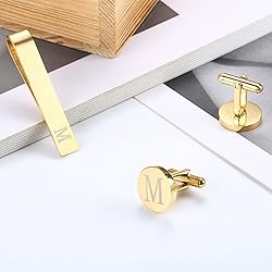 LOYALLOOK Gold Initial Cufflinks and Tie Clip Set