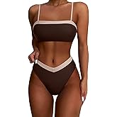 SUUKSESS Women Bandeau High Waited 2 Piece Bikini Set Cheeky High Cut Swimsuit