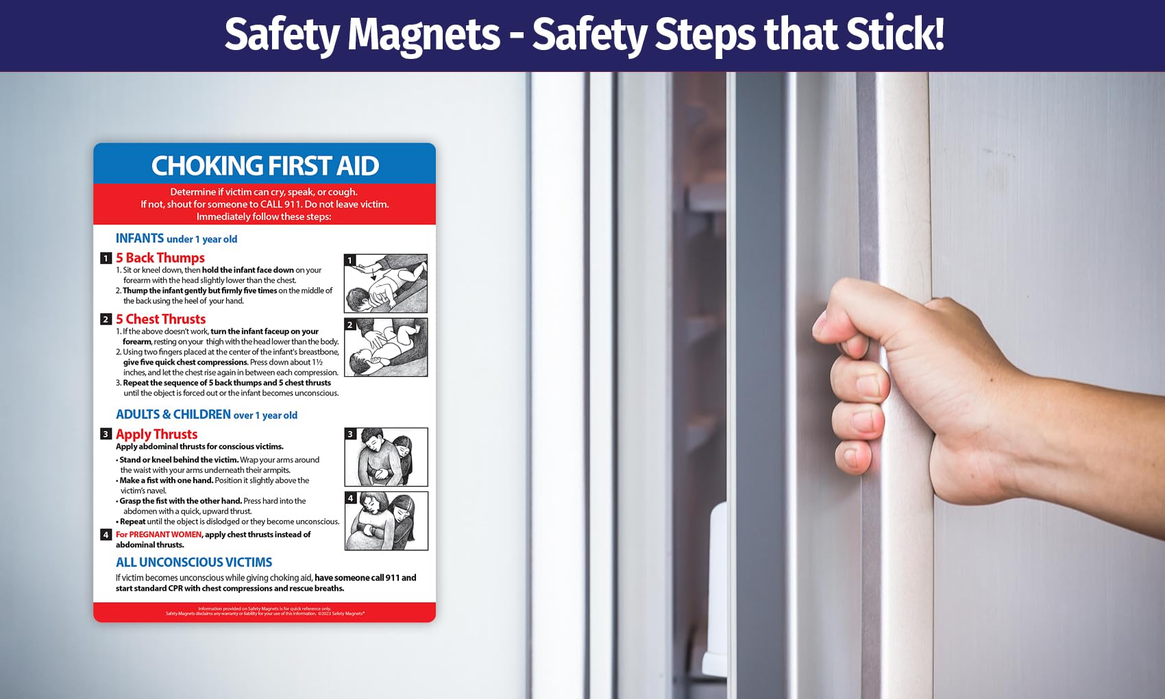 Choking First Aid Fridge Magnet — Heimlich Maneuver for Infant, Child, Adult — 5