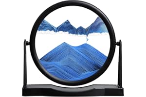 KPNUWN Moving Sand Art, Round Glass Quicksand Painting, Sand Art Liquid Motion Picture, 3D Hourglass Deep Sea Sandscape for Desktop Home Office Decor (8 Inch Blue)