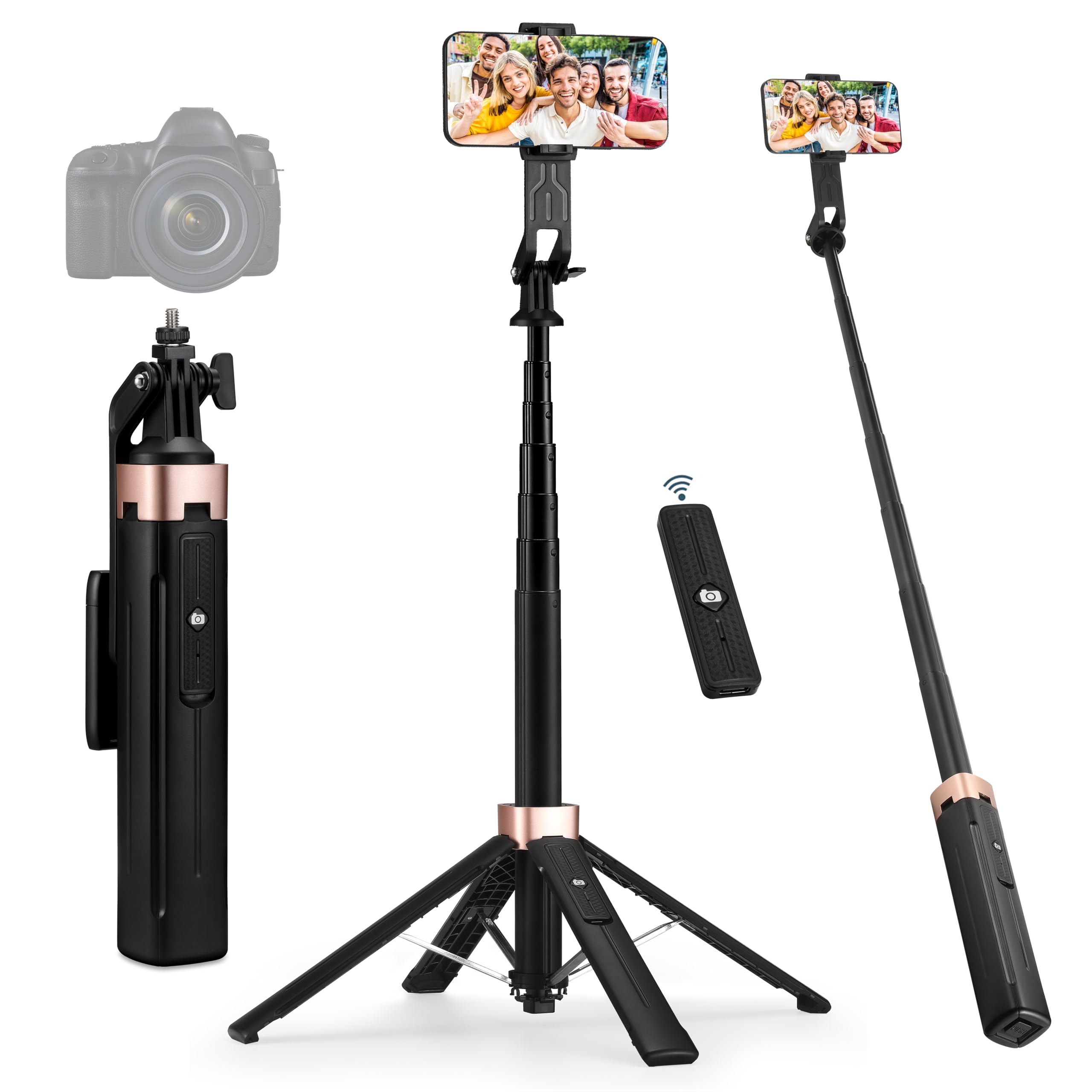 Photo 1 of Weelanz 53" Selfie Stick with Remote & Phone Tripod Stand, Aluminum Extendable Cell Phone Holder, Compatible with iPhone Android, Vlogging, Camera