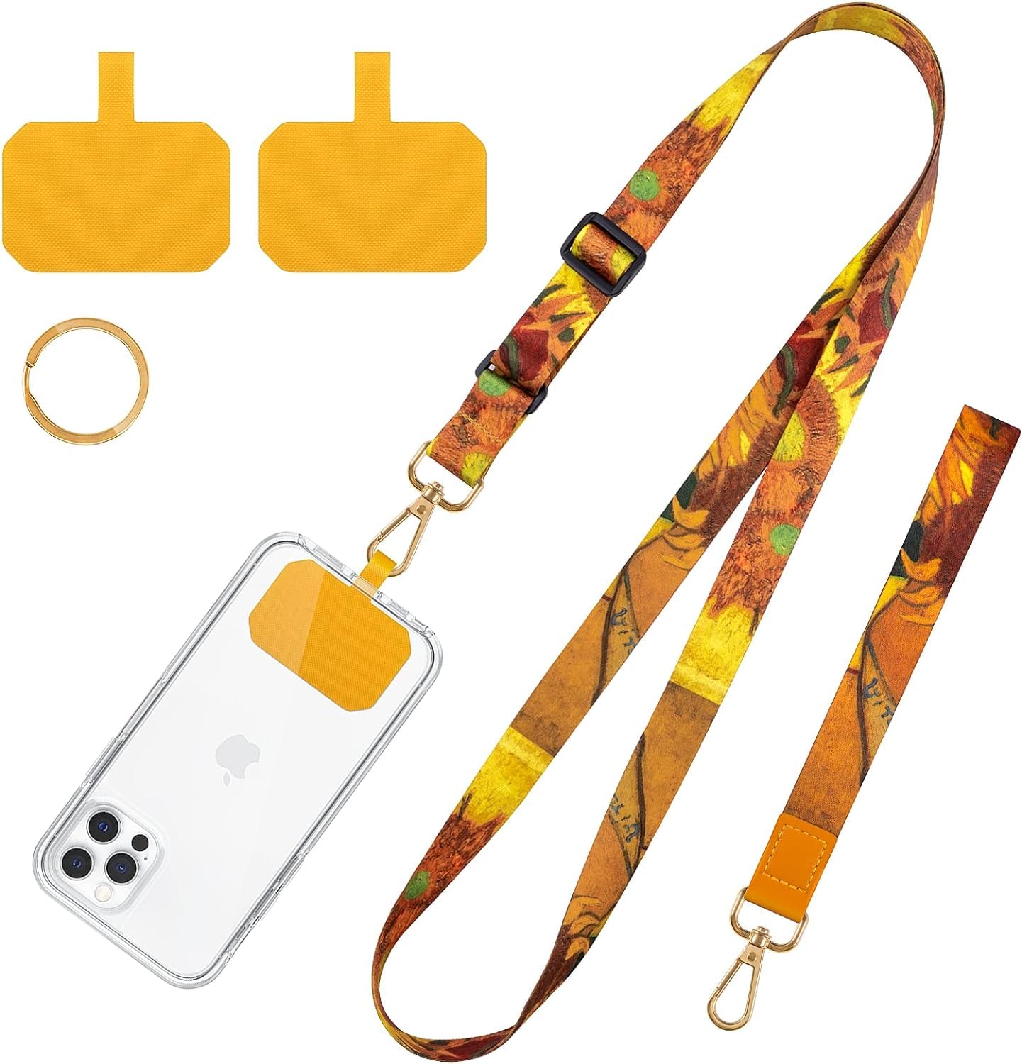 Sunflower Phone Lanyard, Crossbody Neck Lanyard, Hand Wrist Strap for Cell Mobile Phone,Key Chain, Card Holder,ID Badge, Shoulder Neck Strap for All Smartphones.Free 2×Pads, and Metal Keyring