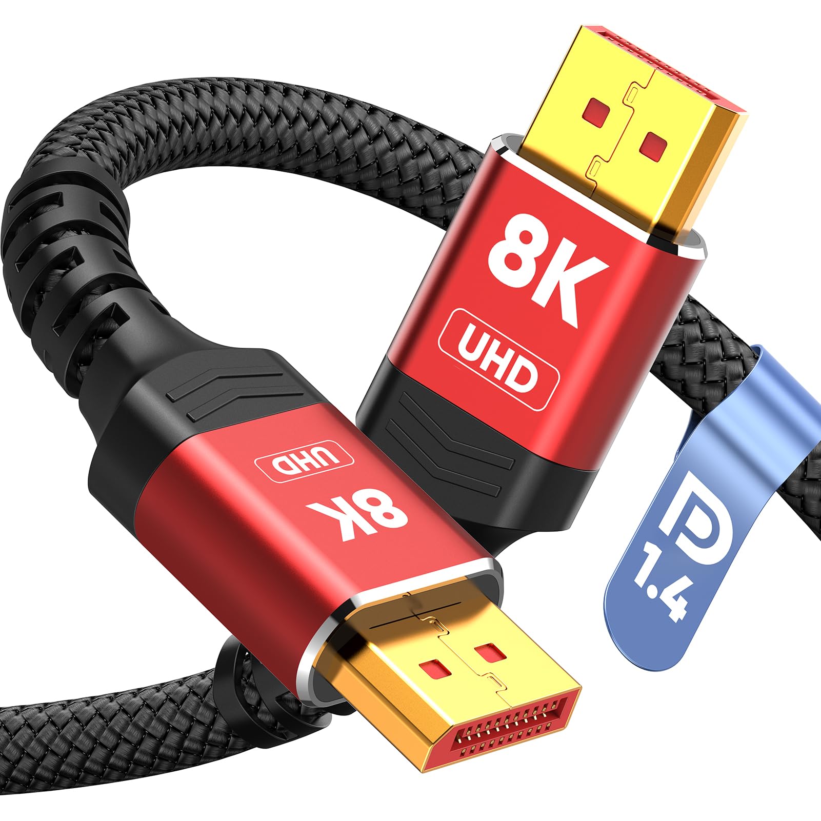 Photo 1 of Capshi 8K 4K DisplayPort Cable 1.4, 3.3FT DP Cord (VESA Certified, 8K@60Hz, 4K@144Hz, 2K@240Hz/165Hz), 32.4Gbps High Speed Display Port Cable for Gaming Monitor, HDR/FreeSync/G-Sync, Braided, Red