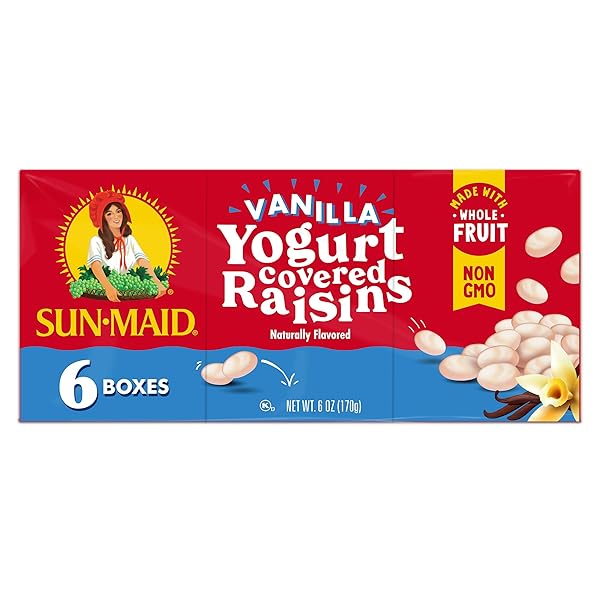 SUN-MAID VANILLA YOGURT COATED RAISINS – (6 PACK) 1 OZ SNACK-SIZE BOX – YOGURT COVERED DRIED FRUIT FOR LUNCHES AND BACK TO SCHOOL SNACKS