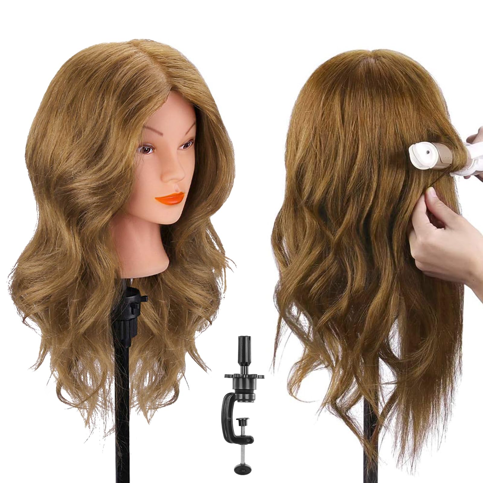TopDirect Training Head 18inch 100% Real Hair Cosmetology Hairdressing Mannequin Manikin Doll with Table Clamp Holder + Braid Set — image 1