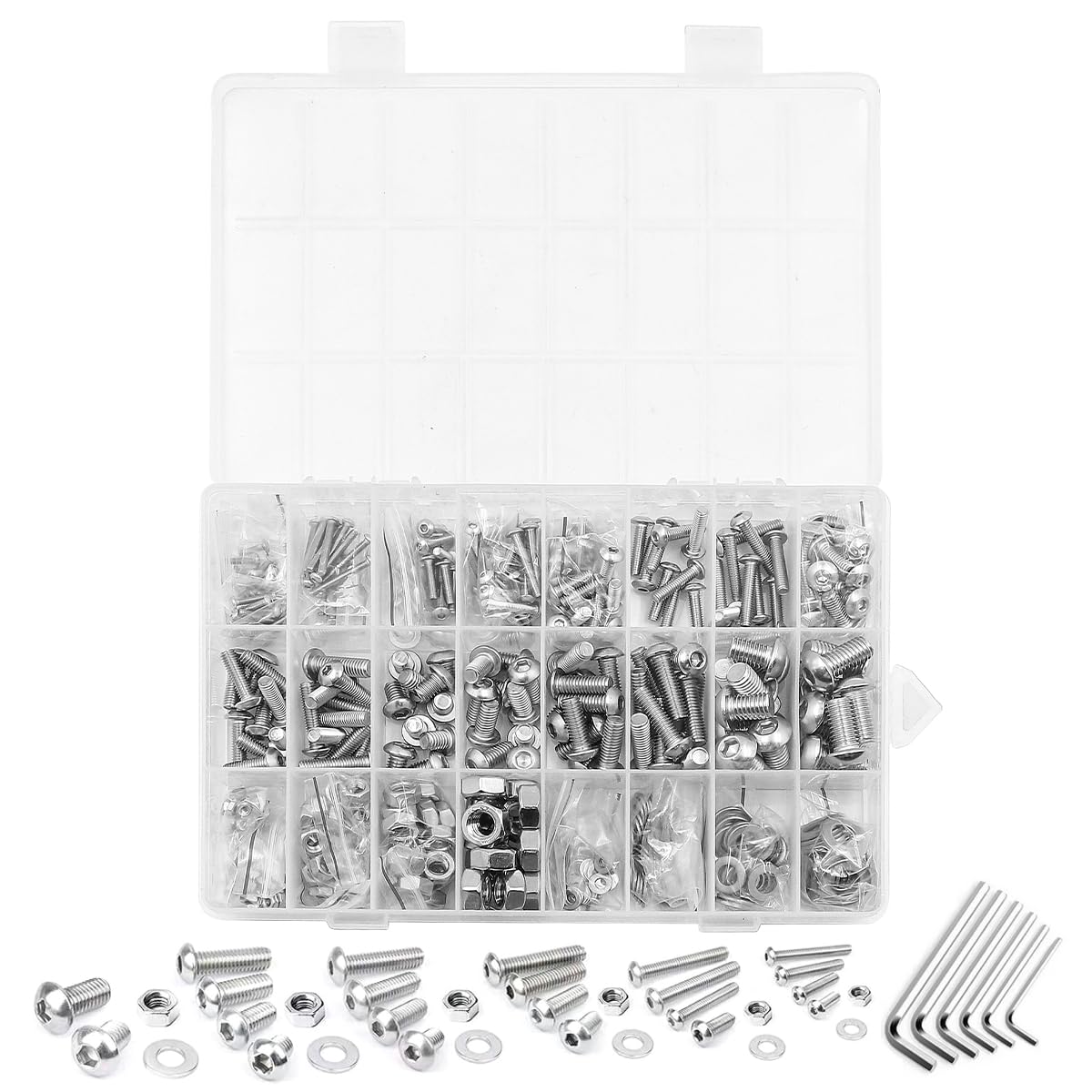 460 Pcs NUZAMAS M2.5 to M8 Hex Head Machine Bolts Nuts Washers Kit 304 Stainless Steel Hex Button Head Cap Screws Nuts Hex Socket Head Cap Screws Assortment Set Kit with Storage Box