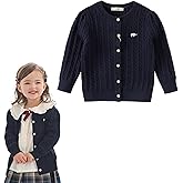 DAVE&BELLA Toddler Girl Cardigan Sweater, Long Sleeve Button Up Baby Cardigan Spring Autumn Cable Knit Cotton Uniform Sweater