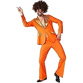 Suitmeister Men's Disco Costume - Perfect for Disco Parties - 70s Retro Outfit - Including Blazer, Pants and Tie - Orange