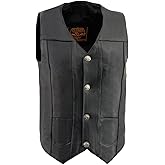 Milwaukee Leather LKM3700 Men's Classic Black Leather Motorcycle Rider Vest w/Buffalo Nickel Snaps Closure