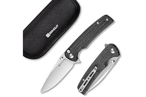 SENCUT Sachse Pocket Knife Folding Knife for EDC, Black Micarta Handle Satin 9Cr18MoV Blade Foldable Small Knife with Clip, Button Lock Everyday Carry Knife for Men Women Indoor Outdoor Gift S21007-1