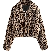 ZAFUL Women's Fashion Long Sleeve Lapel Half Zip Plain Faux Fur Sweatshirt Solid Color Crop Pullover Tops