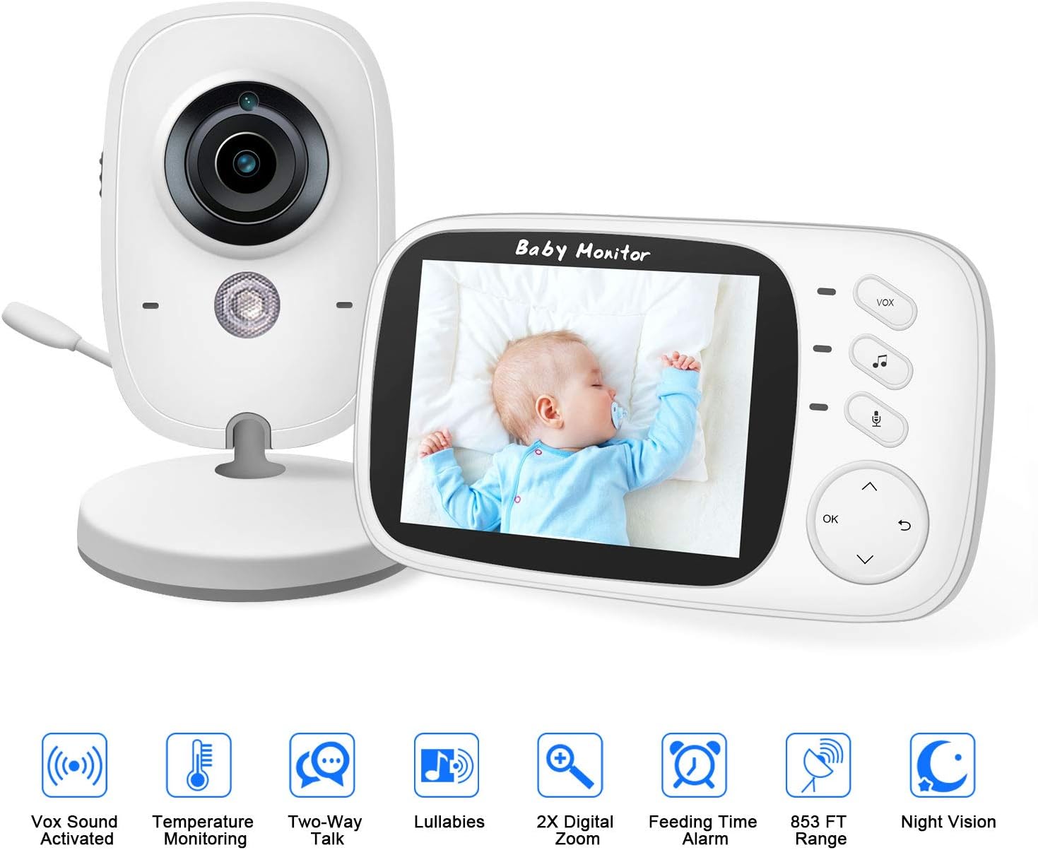 Securite Vision Nocturne Automatique Communication Bidirectionnelle Detection De Temperature Economie Denergie Jslbtech Babyphone 2 Cameras Moniteur Video Bebe Avec Ecran Lcd 4 3 Babyphones Bebe Et Puericulture