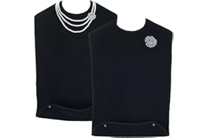 Classy Pal, Adult Bibs for Women, Clothing Protectors for eating, Senior Adult Bib terry cloth crumb catcher, embroidered design, waterproof, reusable, washable 2 Pack (Pearl Necklace + Silver Brooch)