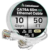 CableGeeker Cat6a Ethernet Cable Slim 50ft - 28AWG UTP Pure Copper Patch Cable, 10Gbps High-Speed Cat6 Ethernet Cable, Flexib