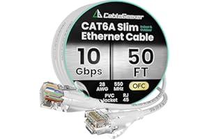 CableGeeker Cat6a Ethernet Cable Slim 50ft - 28AWG UTP Pure Copper Patch Cable, 10Gbps High-Speed Cat6 Ethernet Cable, Flexib