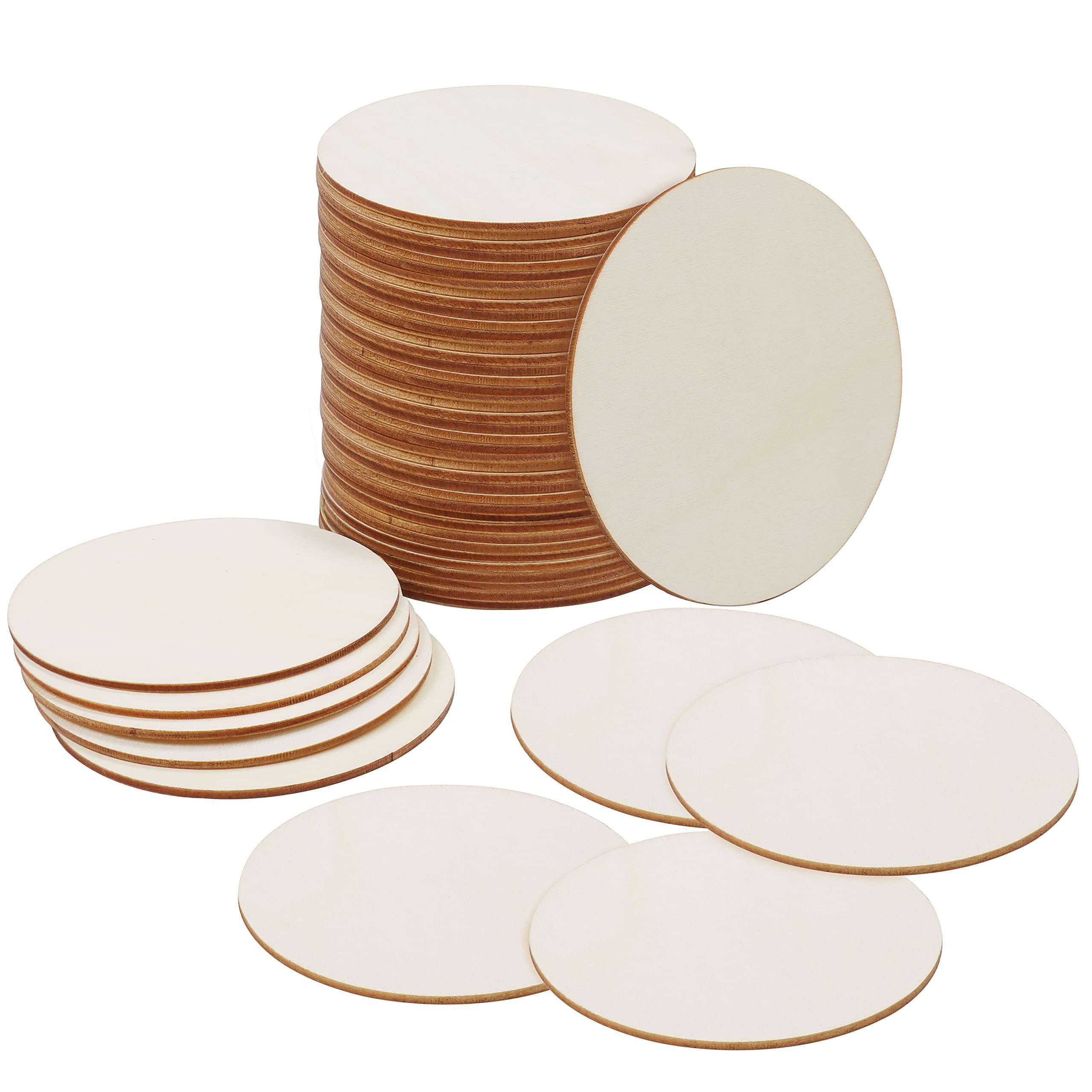 Belle Vous Wooden Coasters (50 Pack) - Unfinished Wood Slices/Discs for Crafts - Pyrography Wood Blank Circles for Crafting, Coasters and Home Decor