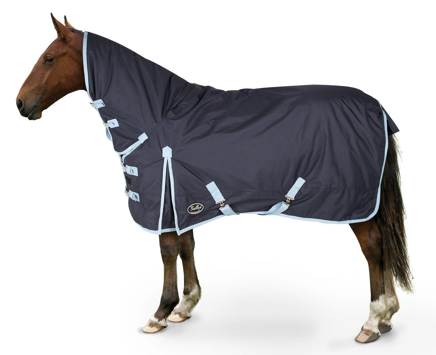 Gallop Trojan 320 Combo Waterproof Horse or Pony Turnout Rug with Fixed neck cover Navy/Sky 5'9"