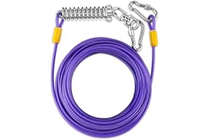 Barpor Dog Tie Out Cable 50FT Update Spring Dog Runner for Large Dogs Heavy Duty Stainless Steel Dog Leash with Lockable Hooks Dog Run for Yard up to 120 Pounds