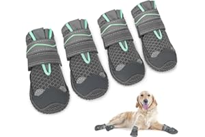 AUTOWT Dog Boots, Breathable Paw Protector Dogs Shoes, Dual Adjustable & Washable Non-Slip Dog Booties with Reflective Strip 