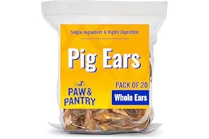 Paw & Pantry Thick Cut Whole Pig Ears for Dogs - 20 Pack of Hormone & Chemical-Free Pig Ear Dogs Treats - Easily Digestible & Hand-Trimmed 5-6" Dog Pig Ear Chews