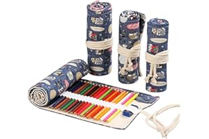 Canvas Roll Up Pencil Case Pencil Wrap 72 Slots Colored Pencils Holder Portable Pencil Curtain Case Drawing Pencils Organizer