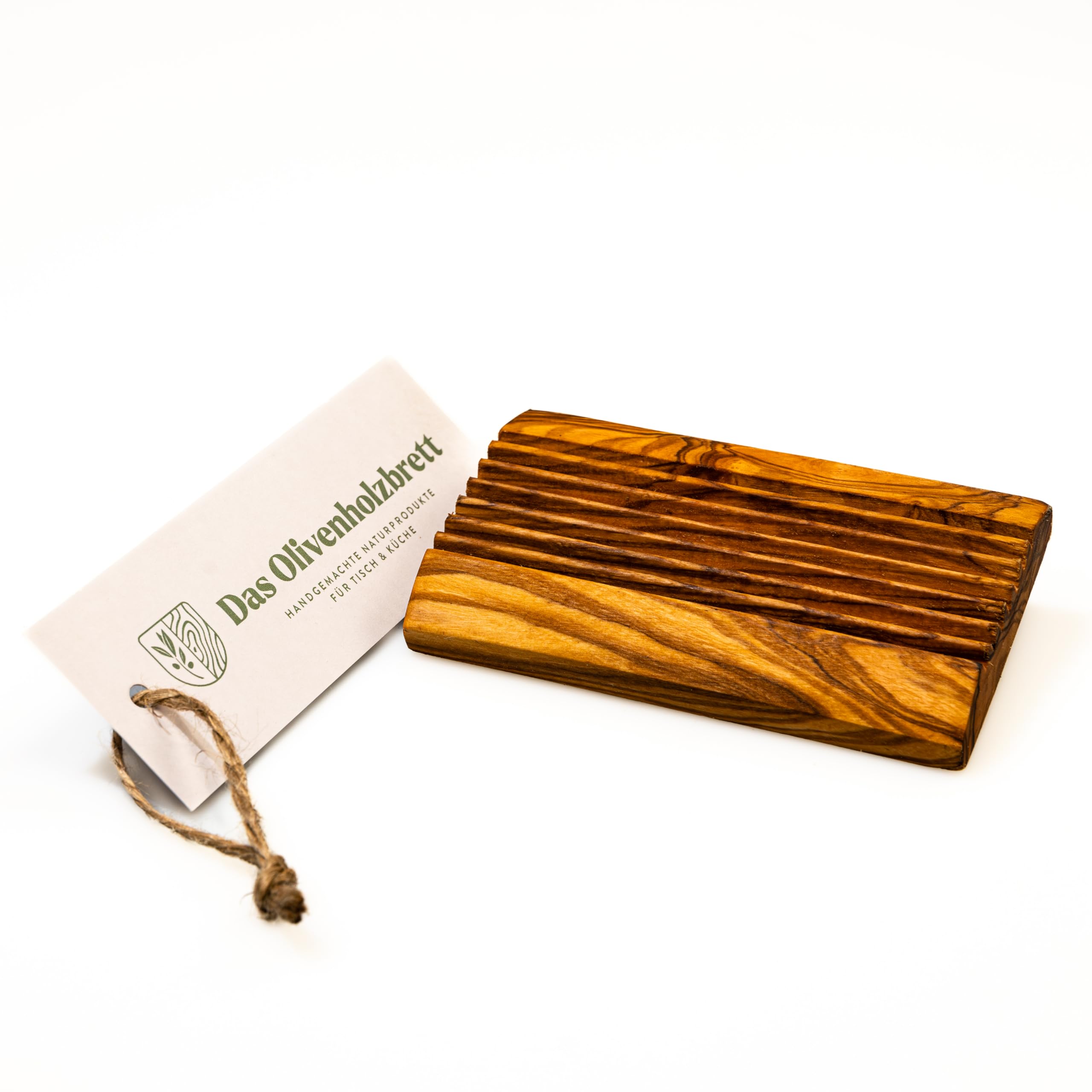 DAS OLIVENHOLZBRETT® Olive Wood Soap Dish / Fluted Olive Wood Soap Dish / Wooden Soap Holder / with Drainer / Rectangular / Square / 12 cm