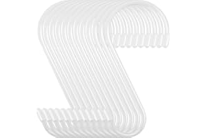 Nisoger 12 Pack 6 Inch White S Hook, Large Vinyl Coated S Hooks with Rubber Stopper Non Slip Heavy Duty, Steel Metal Coated Closet S Hooks for Hanging Jeans Plants Jewelry Pot Pan Cups Towels