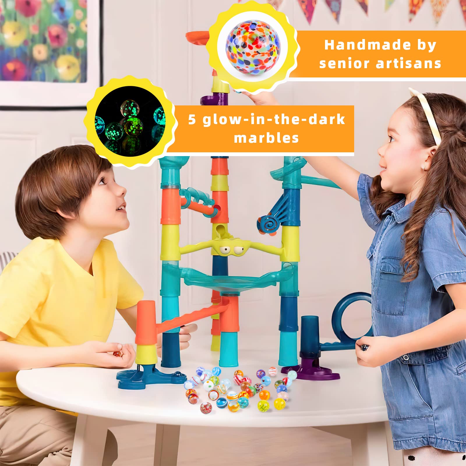 MCPINKY 36PCS Glass Marbles for Kids, Including 5 Glow in The Dark Marbles for Running Game, Gifts