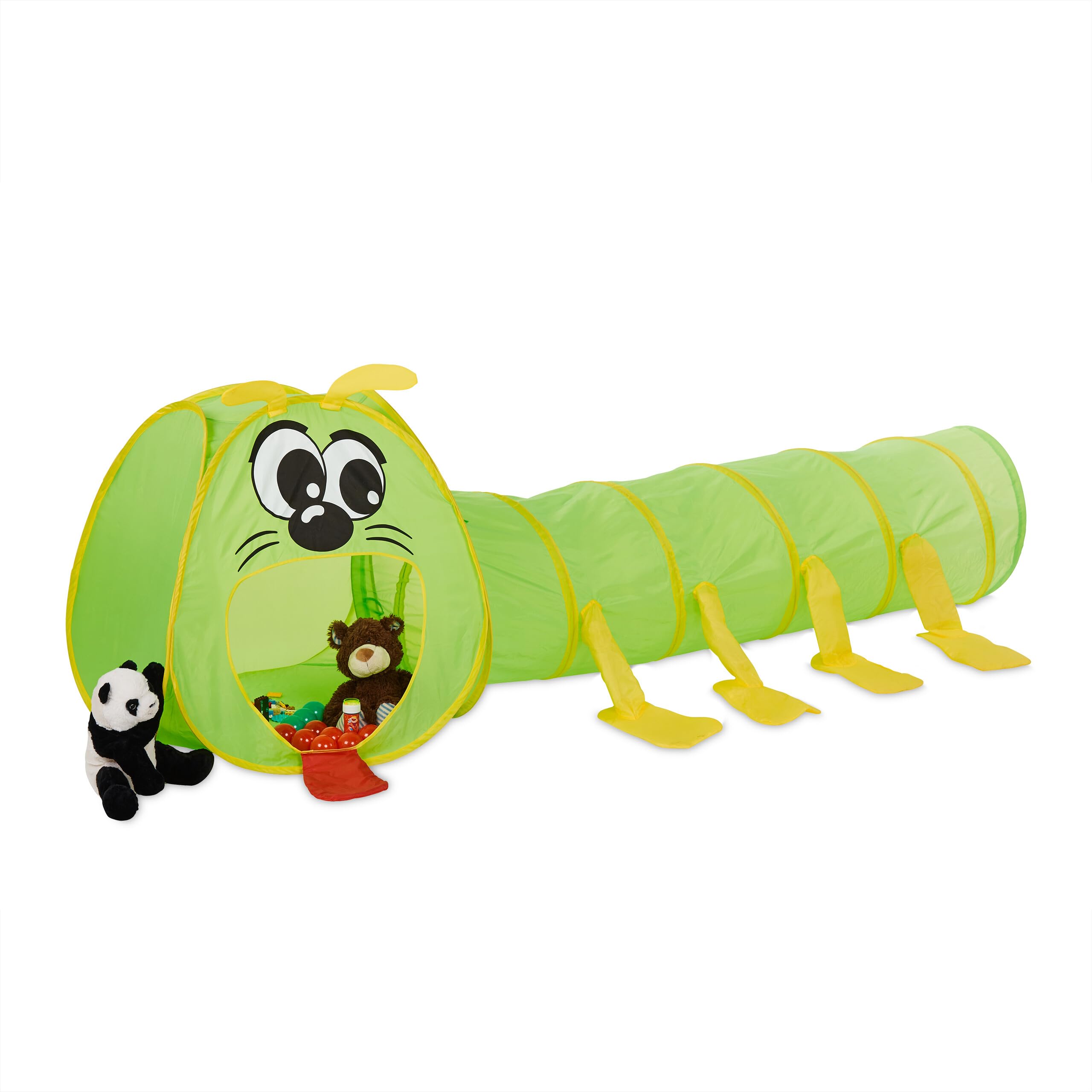 Relaxdays Caterpillar Crawling Play Tunnel, Pop Up Play Tent for Kids, XXL for Outdoor and Indoor Use, Green
