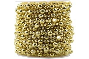 BoJia Gold Beaded Garland, Pearl Bead Roll String 50ft ABS Crystal Strand for Christmas, Valentine, Exhibition, Wedding, Clothing, Costume, DIY Decoration (Gold)