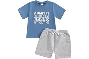 wdehow Toddler Baby Boy Summer Clothes Set Letter Print Crew Neck Short Sleeve T-Shirts Elastic Waist Shorts 2Pcs Outfits
