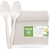 Gezond Compostable Spoons 50 Pack 6.7 Inch Disposable Spoons Heavy-duty | No Plastic Durable Biodegradable Eco-Friendly Large Utensils for Party Wedding Camping Office Picnic