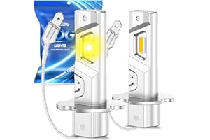 Marsauto H3 Yellow Led Fog Light Bulb, 600% High Bright H3LL Fog Lights Led, 12,000LM 3000K Amber Yellow Strong Penetration, 2024 New Upgraded CSP Chips H3 Fog Bulb for Car, Pack of 2