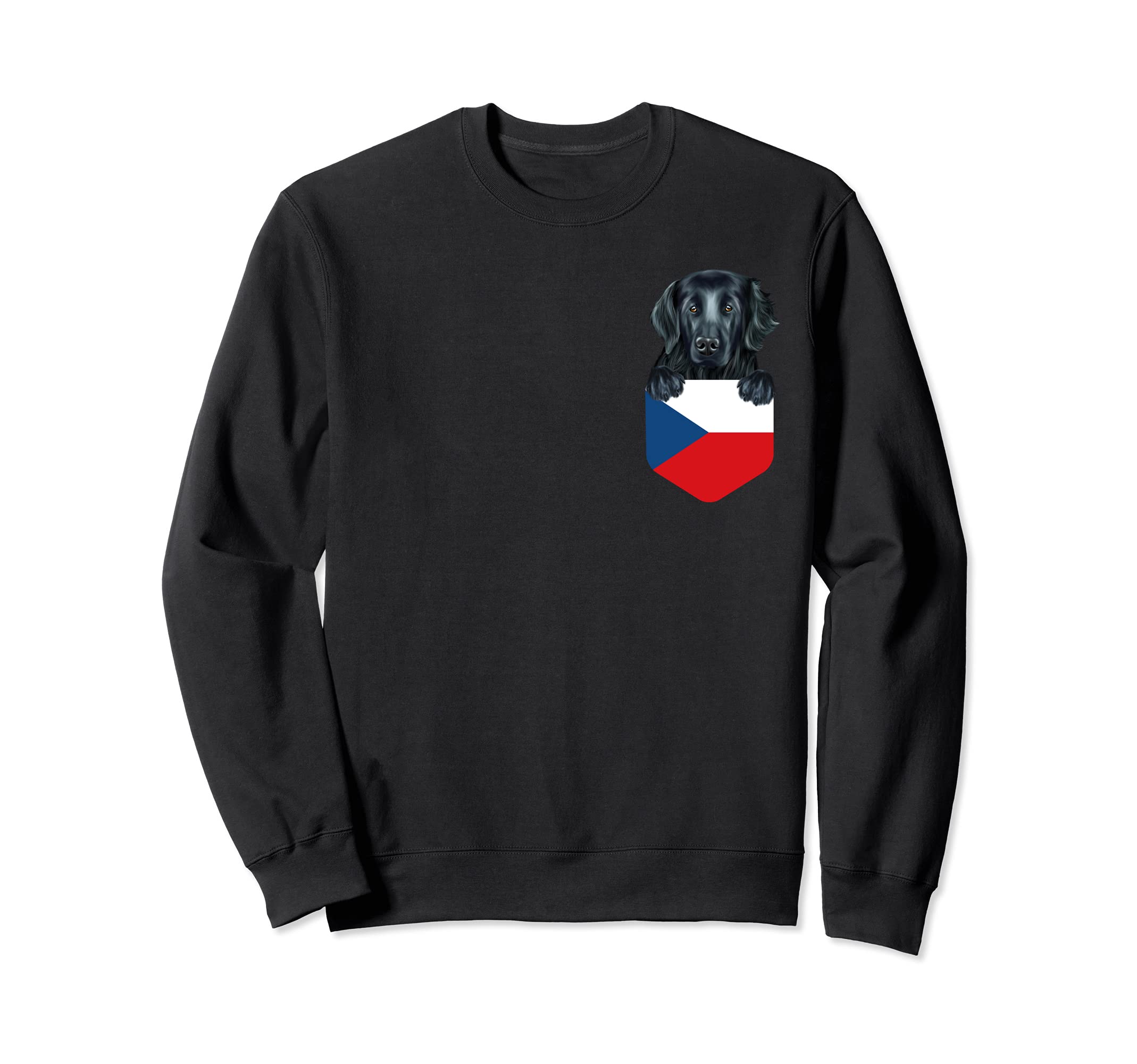 Czech Republic Flag Flat-Coated Retriever Dog In Pocket Sweatshirt