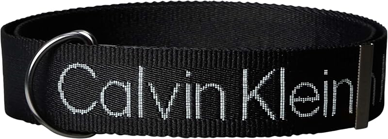 Uomo Cintura Double D-Ring Webbing Belt 38Mm con Logo, Nero (Black/Matte Gunmetal), 105 cm