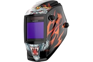 Sunstac Welding Helmet with Auto Darkening Large Viewing Screen 3.94"X3.27" True Color Solar Power, 4 Arc Sensor Wide Shade 4/5-9/9-13 for TIG/MIG/CUT/STICK