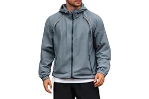 Yousify Mens Lightweight Jacket Full Zip Hooded Reflective Athletic Jacket Unlined Quick-drying Coat for Cycling Outdoor