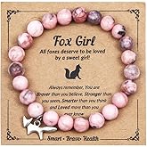 COLORFUL BLING Healing Crystal Beaded Stretch Bracelet Natural Stone Fox Charm Bracelet for Women Men Inspirational Jewelry Birthday Christmas Gifts