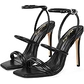 Elisabet Tang 4 inch Stylish Ankle Strap Stiletto Sandals for Women - Sexy Square Open toe Gladiator High Heels for Party Commuting Daily use