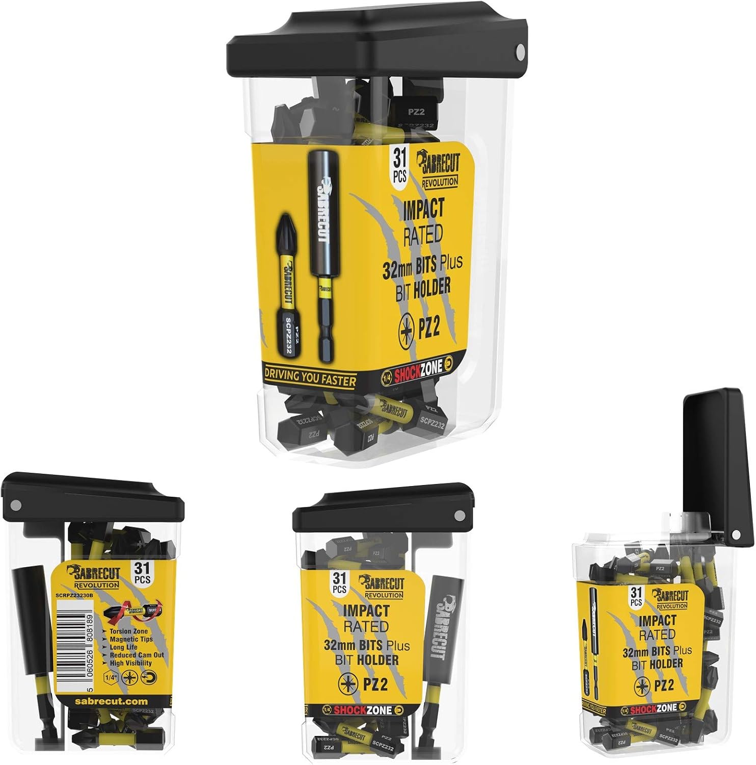 31 x SabreCut SCRPZ23231B 32mm PZ2 and 60mm Impact Bit Holder Magnetic Impact Screwdriver Driver Bits Set Single Ended Pozi Pozidriv - Image 3