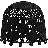 ZLYC Women Cotton Crochet Skull Cap Handmade Knit Cutout Floral Beanie Hat