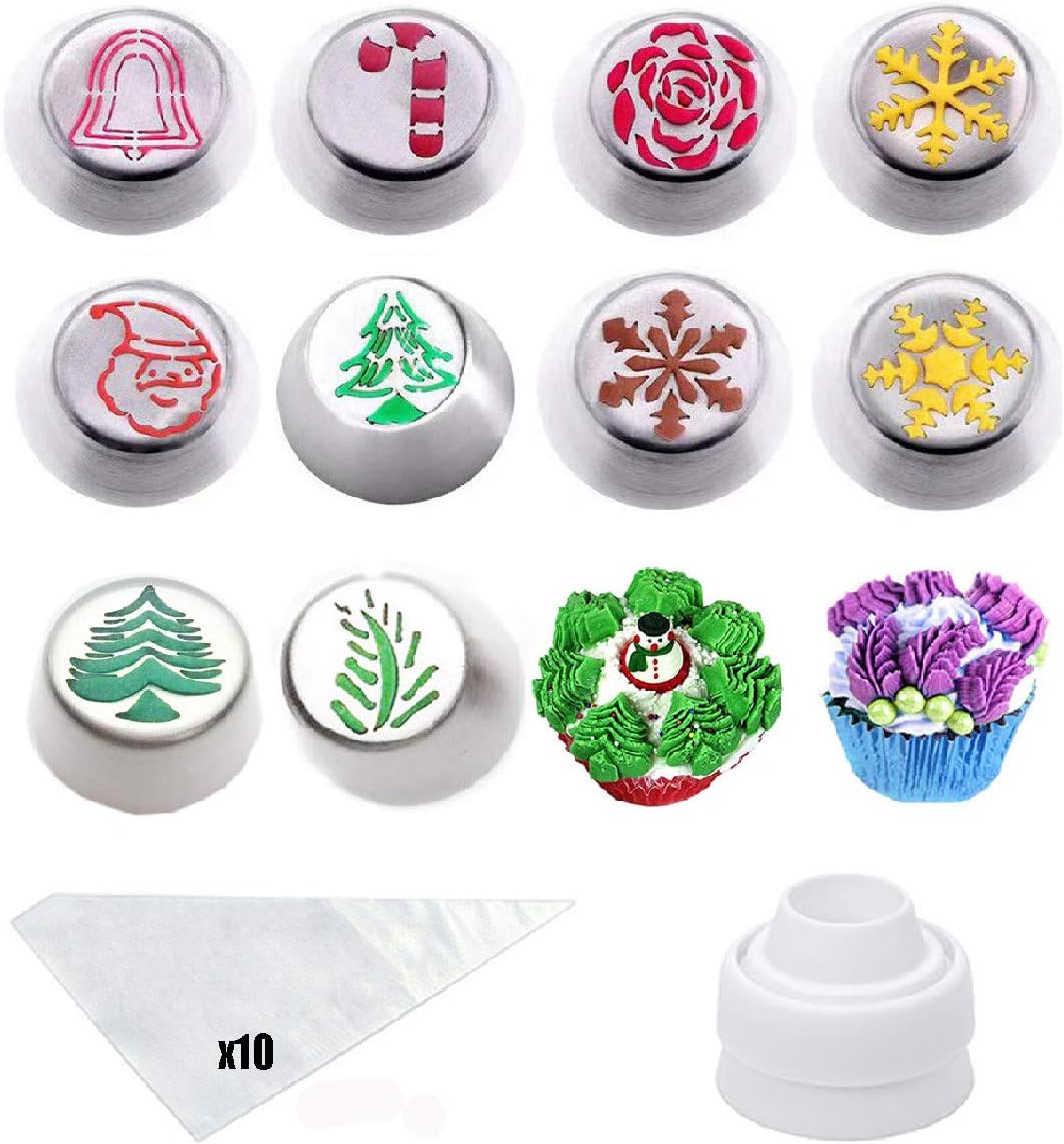 Cofe-BY Cake Russian Piping Tips - 21pcs Cake Decoration Baking Supplies, Cakes Cupcake Cookies Muffins Flower Cake Decorating Tips 10 Icing Nozzles 1 Coupler 10 Disposable Pastry Baking Bags