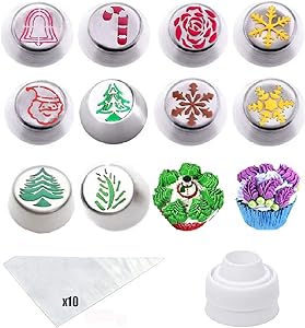 Cofe-BY Cake Russian Piping Tips - 21pcs Cake Decoration Baking Supplies, Cakes Cupcake Cookies Muffins Flower Cake Decorating Tips 10 Icing Nozzles 1 Coupler 10 Disposable Pastry Baking Bags
