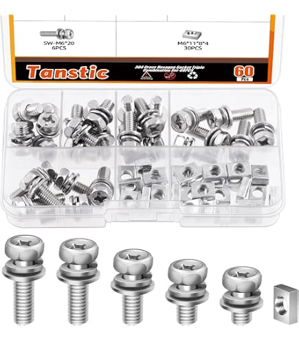 Smseace 60-Piece M6 Stainless Steel Battery Bolts & Nuts Kit - 5 Sizes (10mm To 20mm) For ATV & Motorcycle