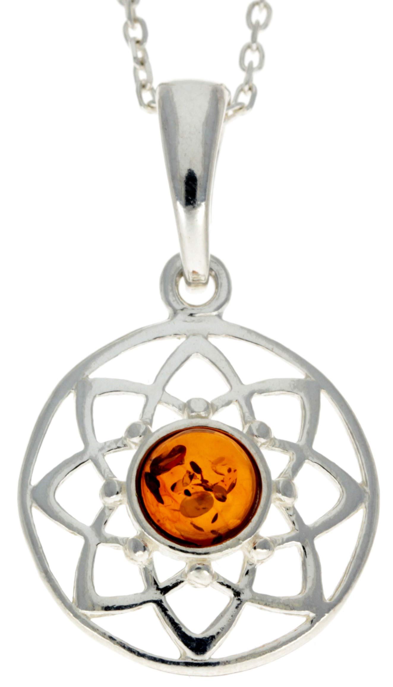 Genuine Cognac Baltic Amber & Sterling Silver Celtic Pendant without Chain - GL376C