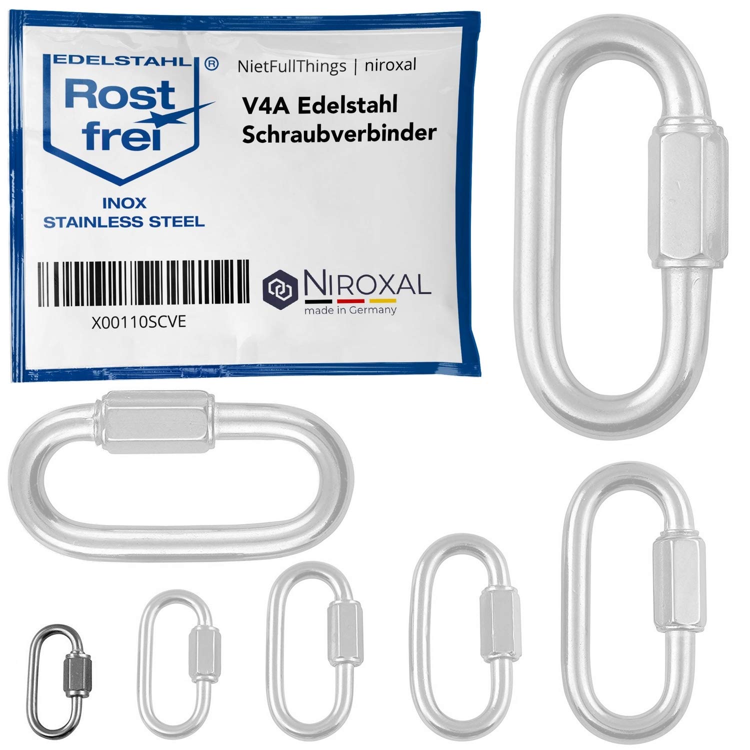 NietFullThings 3 mm Stainless Steel Quick Link Heavy Duty Screw Link Chain Connector Marine Grade V4A 316 Breaking Load 330 kg Pack of 50