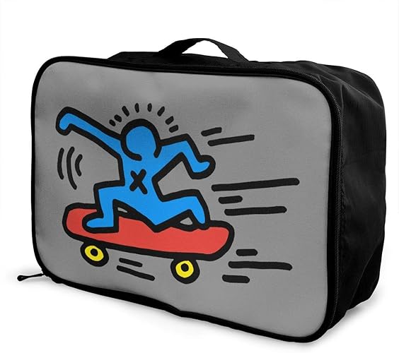 Amazon ボストンバッグ トラベルポーチ キャリーオンバッグ キース ヘリング 旅行用バッグ トラベルバッグ 荷物収納ポーチ バッグ バッグオンバッグ 折りたたみ 整理ケース スーツケースに固定可 機内持ち込み 大容量 旅行 出張小物収納 ボストンバッグ